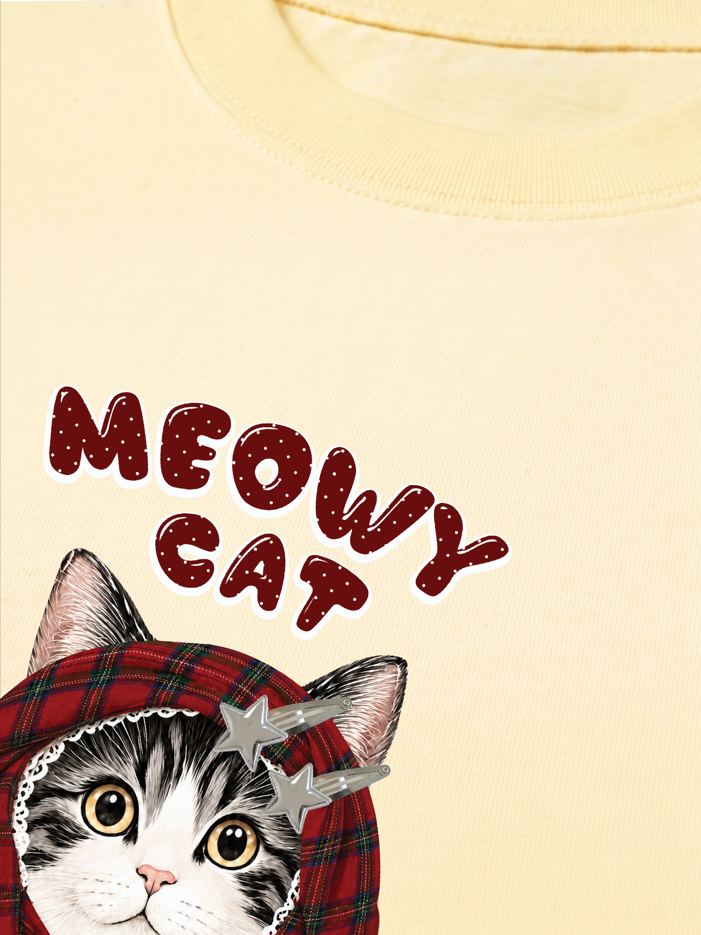 Áo Thun Relaxed Fit Meowy Cat Red Xmas Plaid