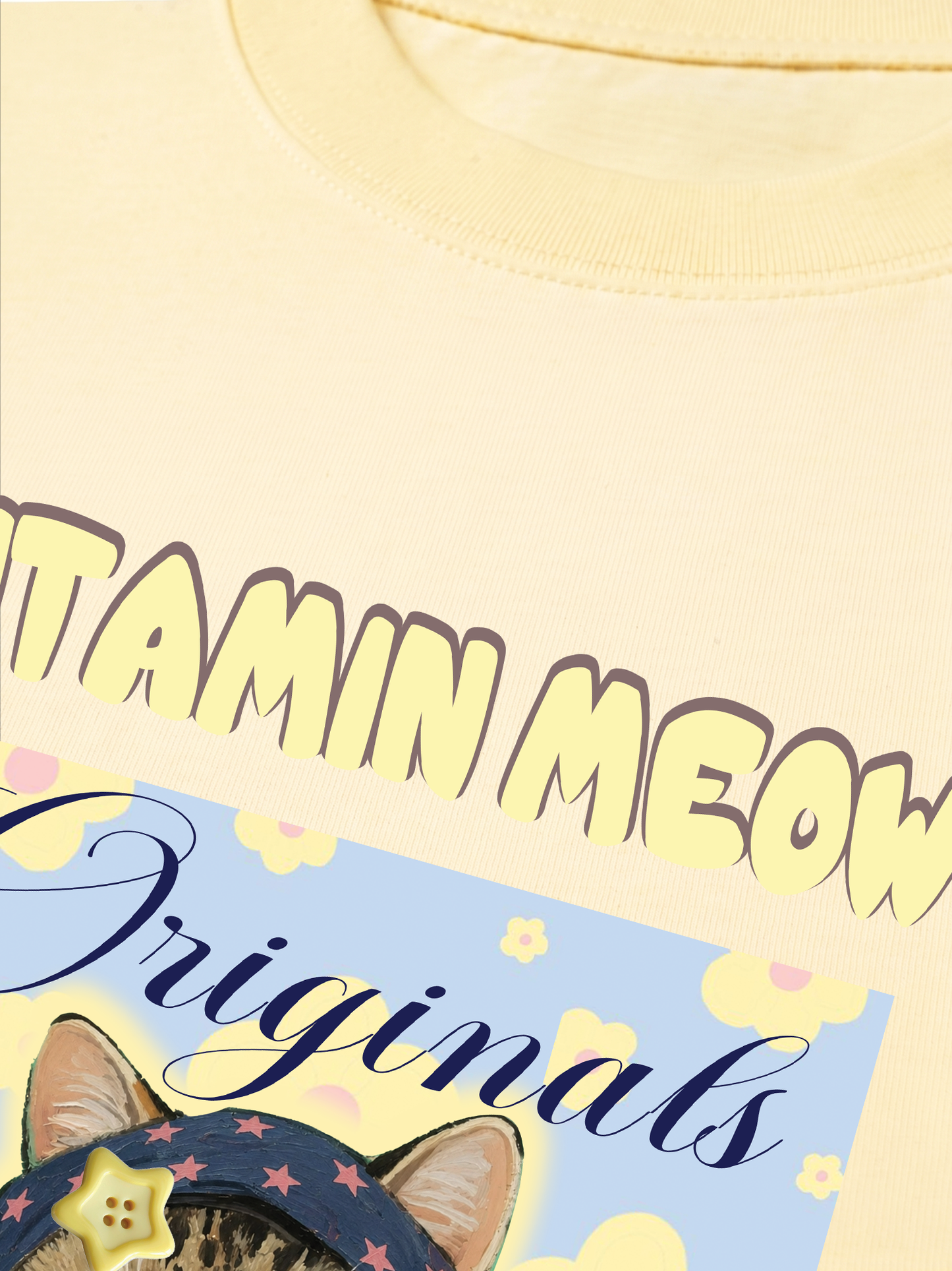 Áo Thun Relaxed Fit Cutie Vitamin Meow Yellow Flower