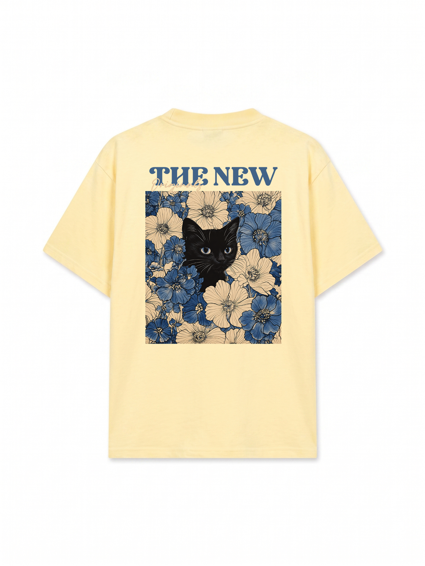 Áo Thun Relaxed Fit Blue Flower Cat