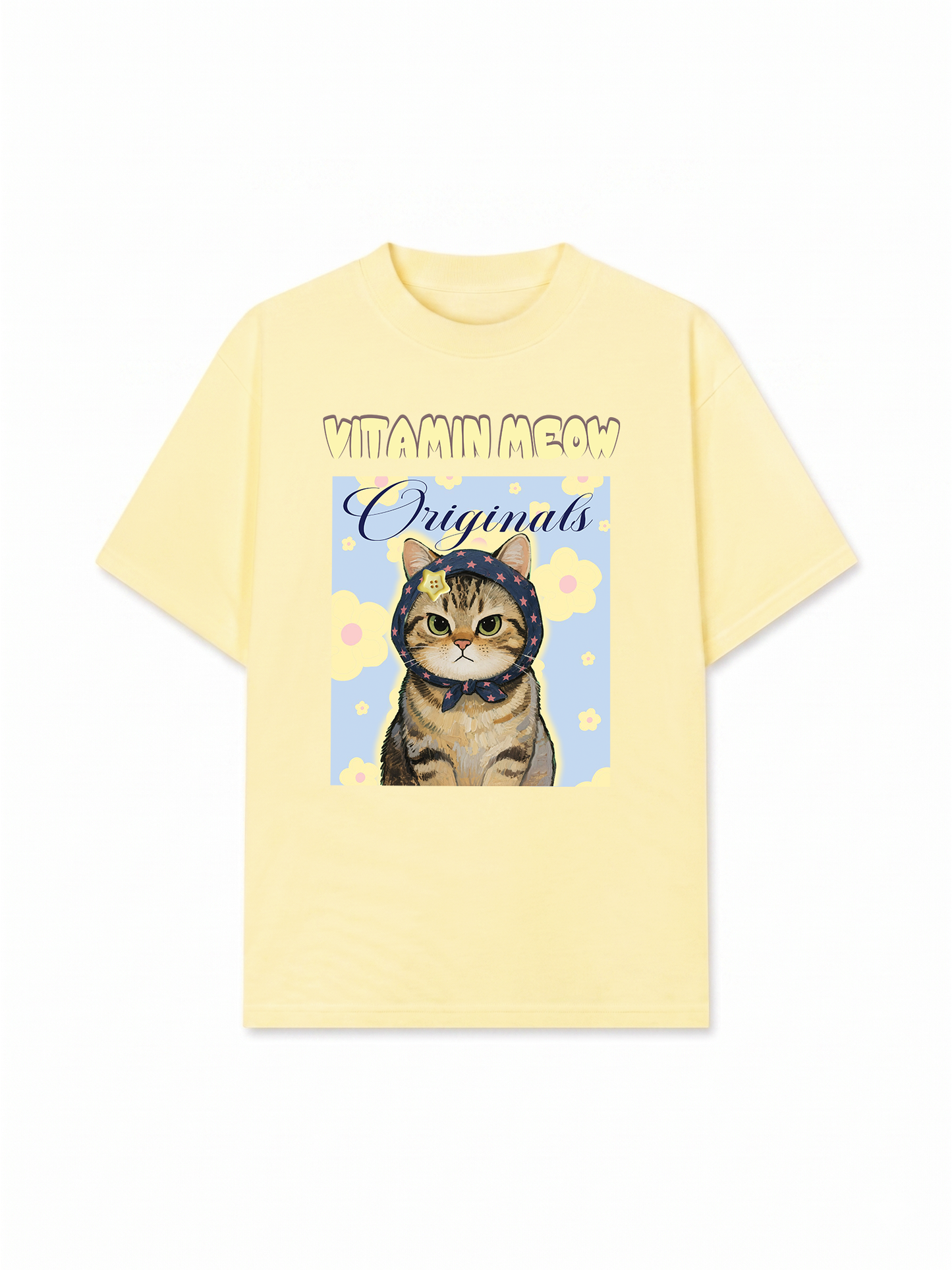 Áo Thun Relaxed Fit Cutie Vitamin Meow Yellow Flower