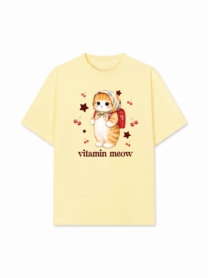 Áo Thun Relaxed Fit Pickleball Girl Meow Vitamin Meow Go School