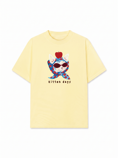 Áo Thun Relaxed Fit Kitten Day Meow With Apple