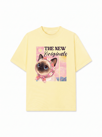 Áo Thun Relaxed Fit Pink Flower Cat