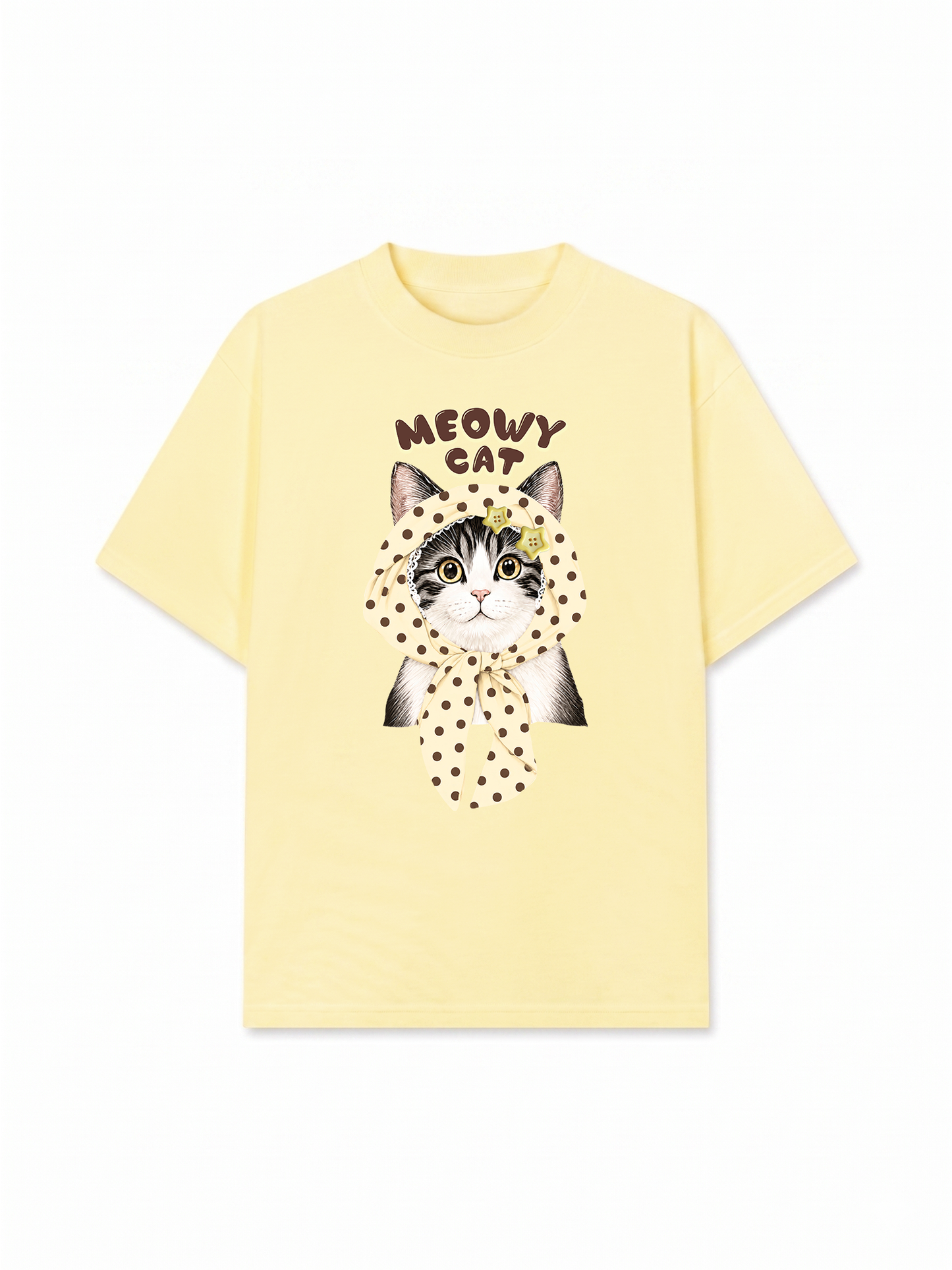Áo Thun Relaxed Fit  Meowy Cat Cream