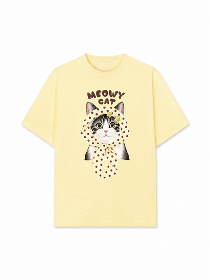 Áo Thun Relaxed Fit  Meowy Cat Cream