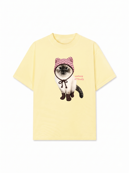 Áo Thun Relaxed Fit Working O'ttreats Pink Meow