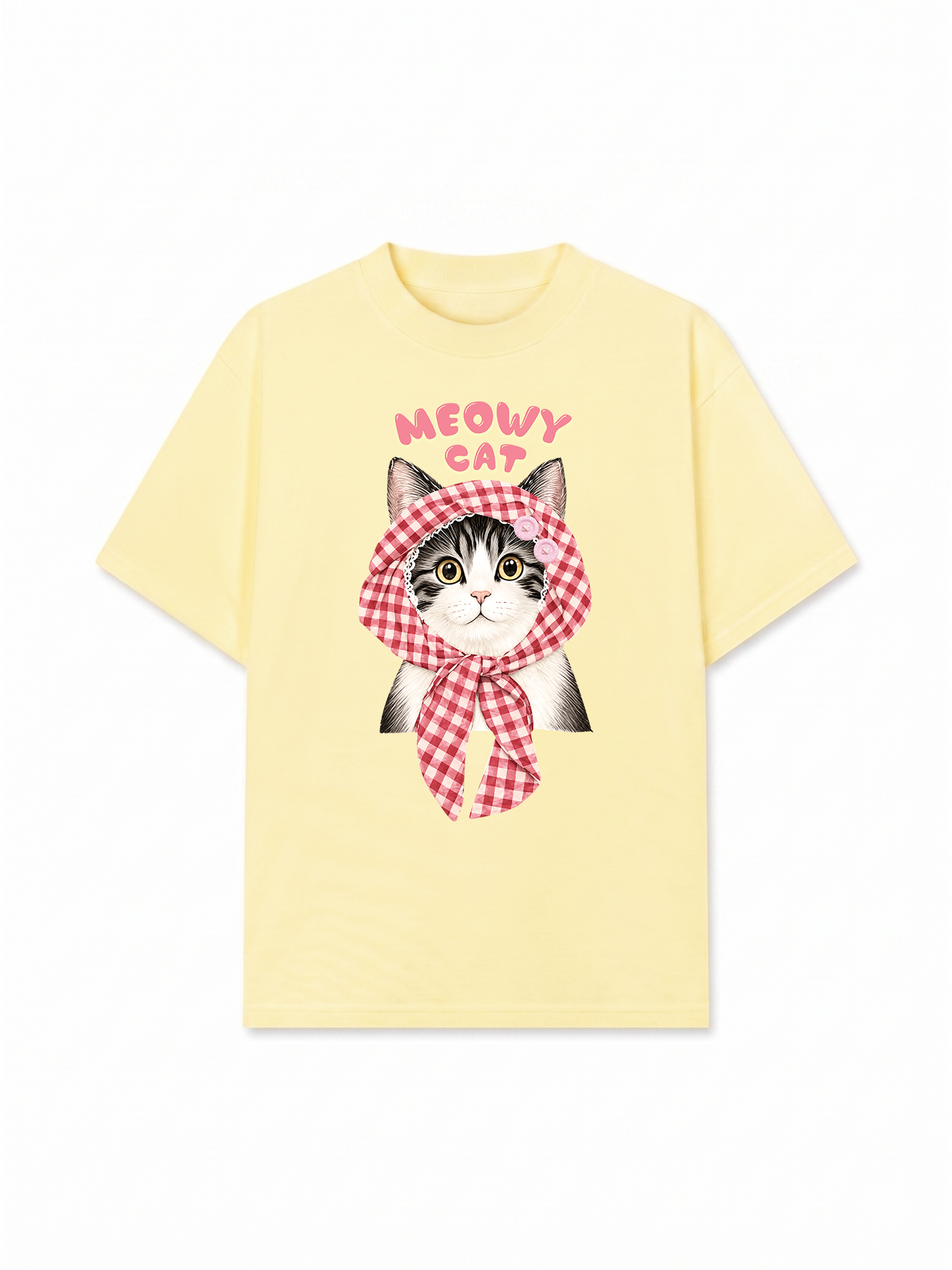 Áo Thun Relaxed Fit Meowy Cat Pink Plaid