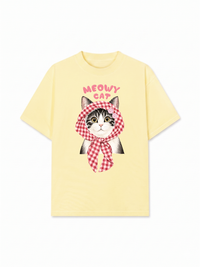 Áo Thun Relaxed Fit Meowy Cat Pink Plaid