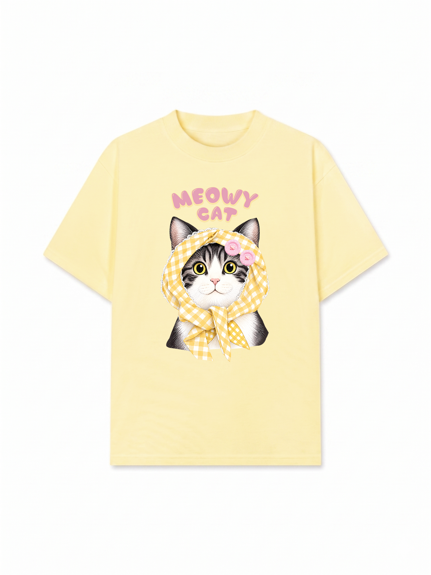 Áo Thun Relaxed Fit Meowy Cat Yellow Plaid