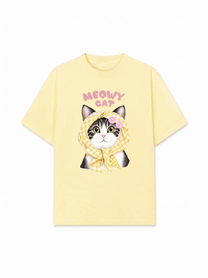 Áo Thun Relaxed Fit Meowy Cat Yellow Plaid