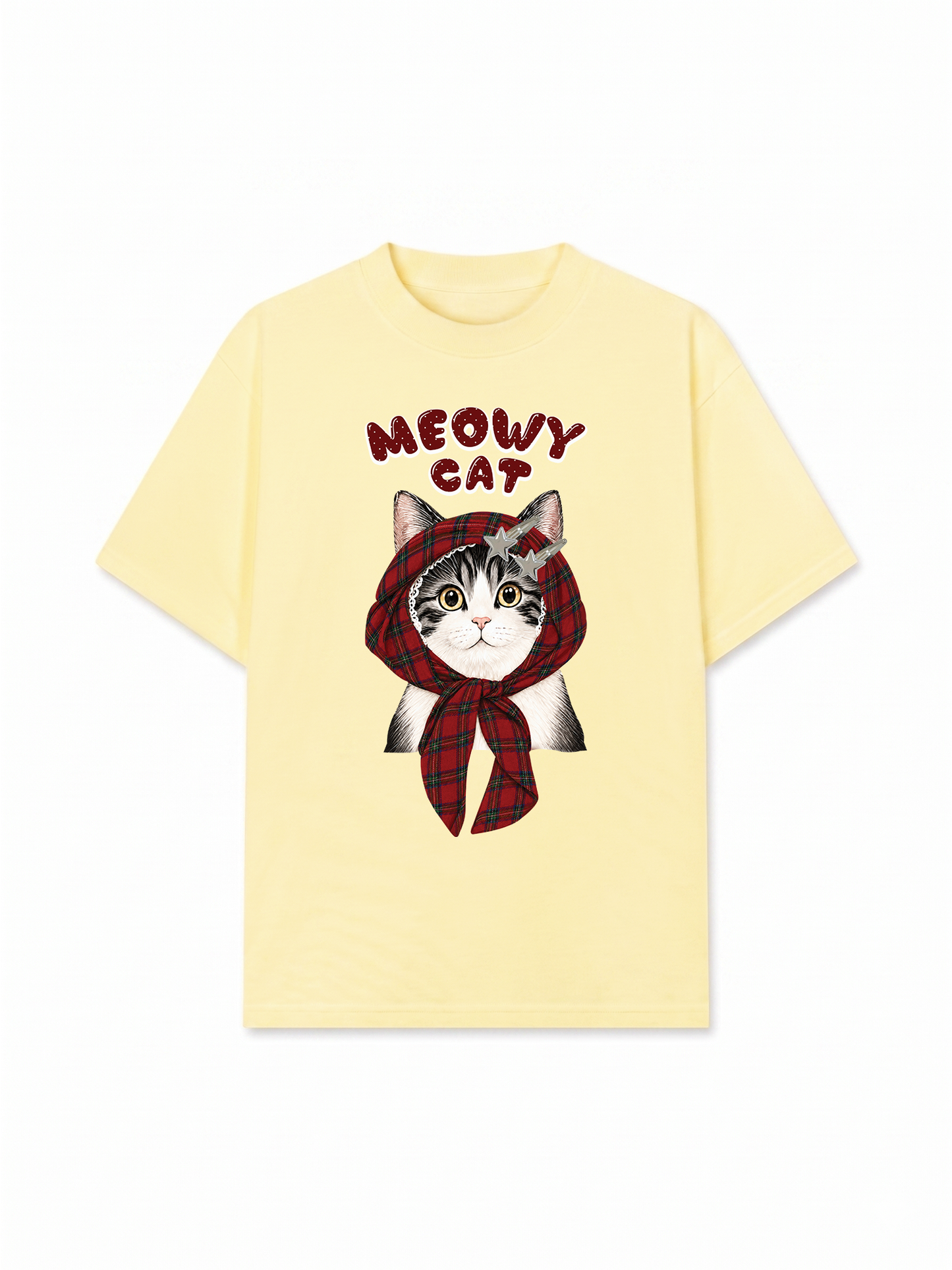 Áo Thun Relaxed Fit Meowy Cat Red Xmas Plaid