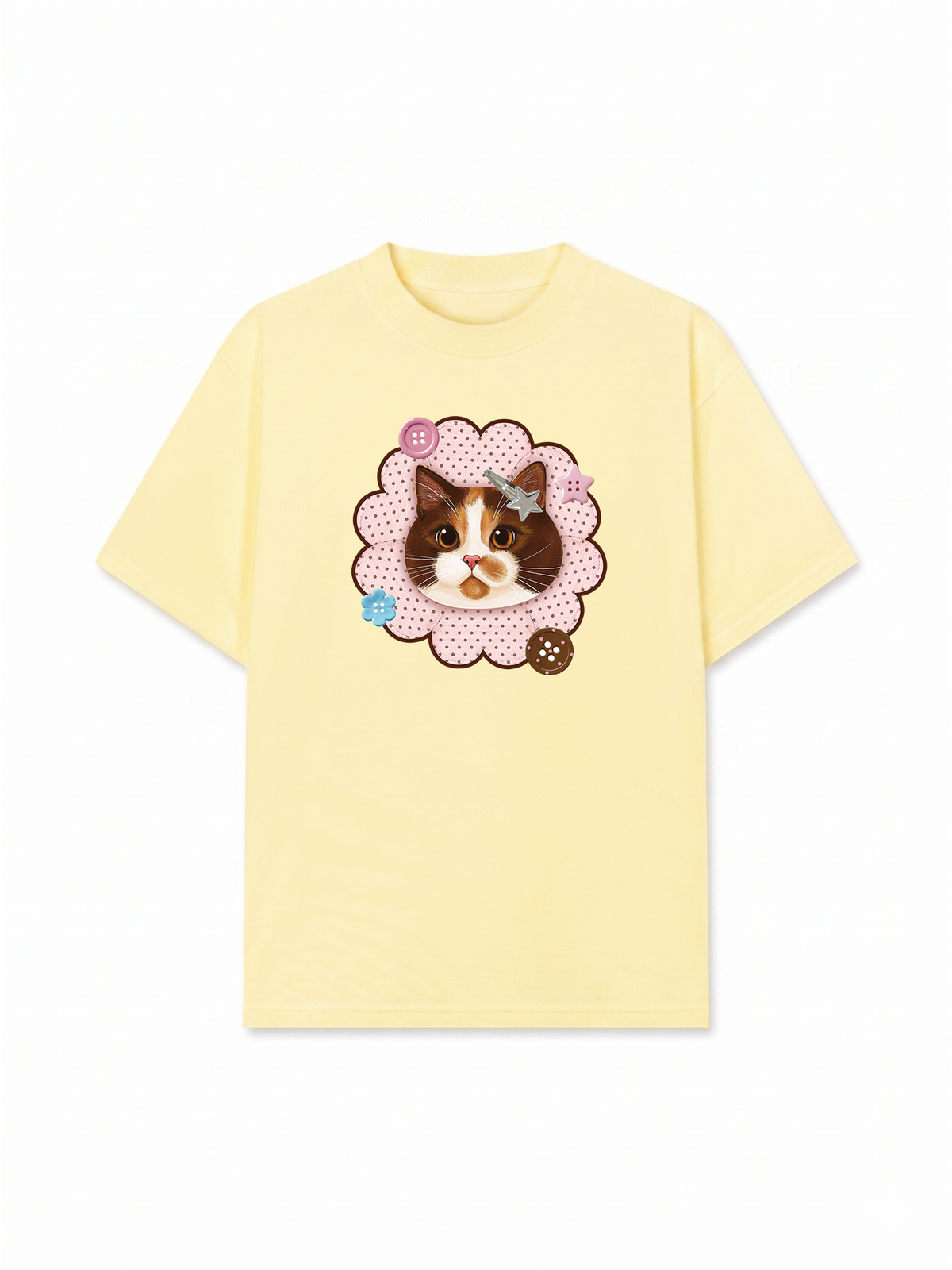 Áo Thun Relaxed Fit Cute Pink Flower Cat