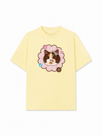 Áo Thun Relaxed Fit Cute Pink Flower Cat