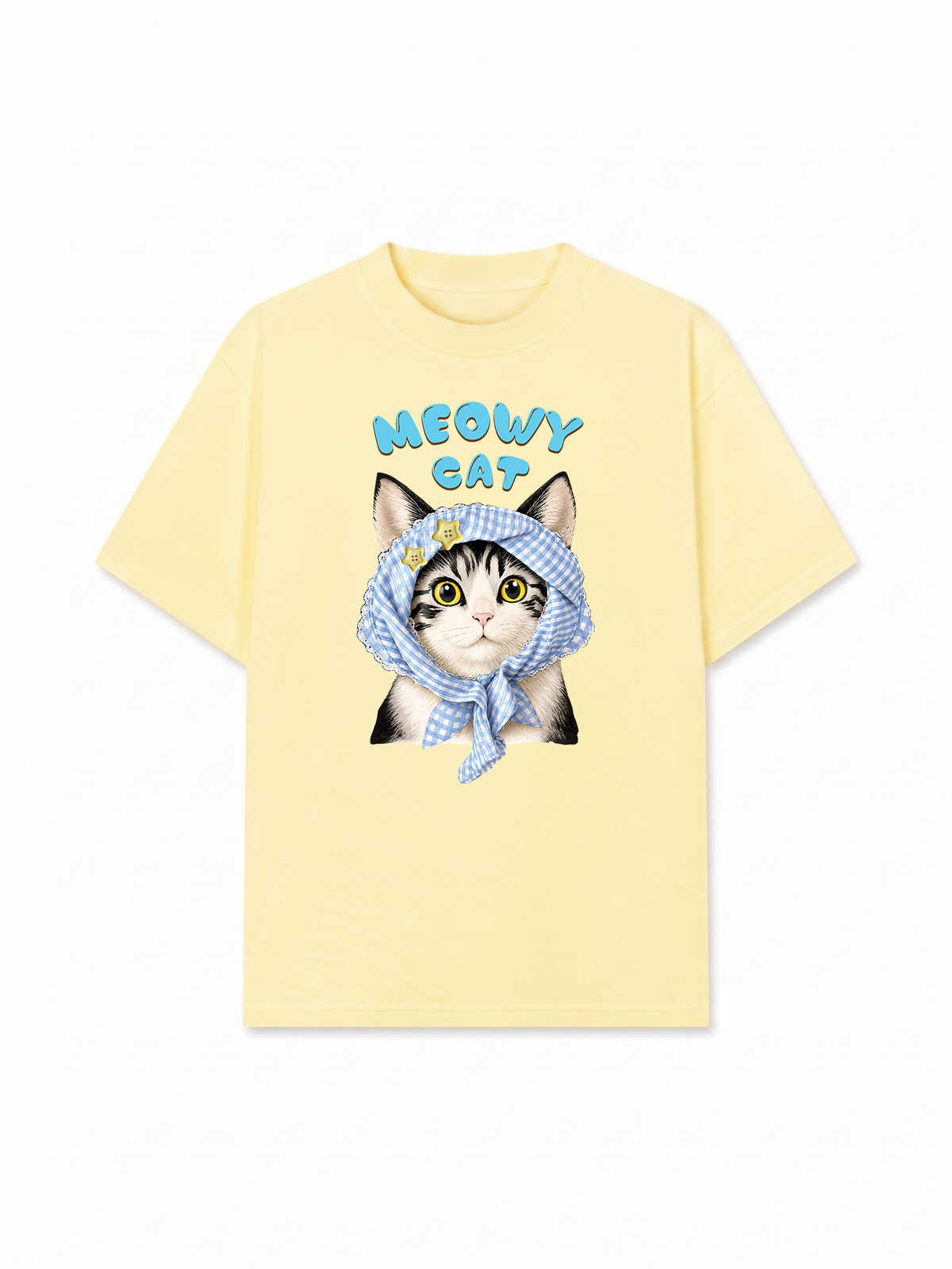 Áo Thun Relaxed Fit Blue Plaid Meowy Cat