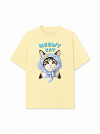 Áo Thun Relaxed Fit Blue Plaid Meowy Cat