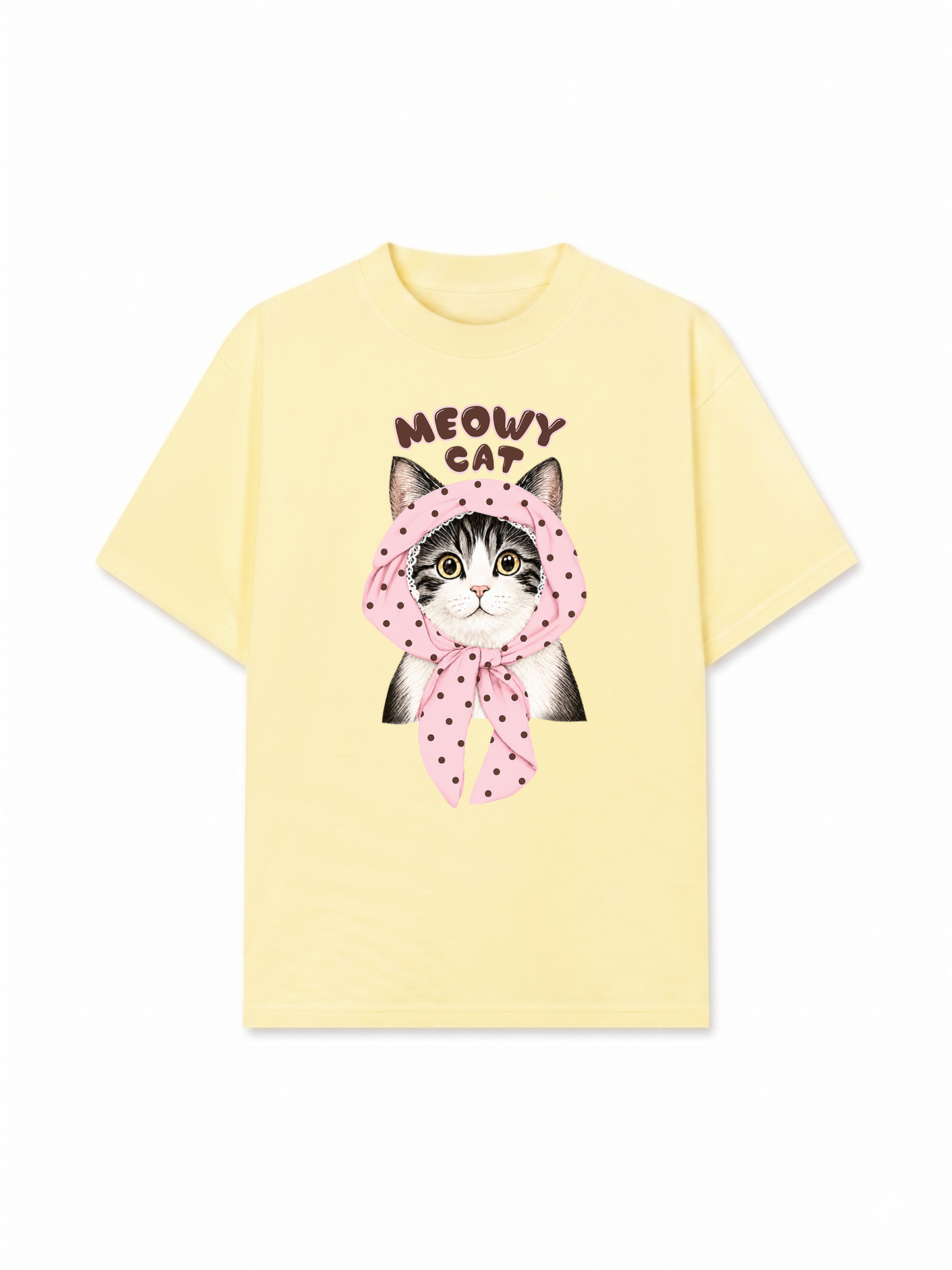Áo Thun Relaxed Fit Meowy Cat Pink Polka
