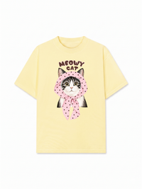 Áo Thun Relaxed Fit Meowy Cat Pink Polka