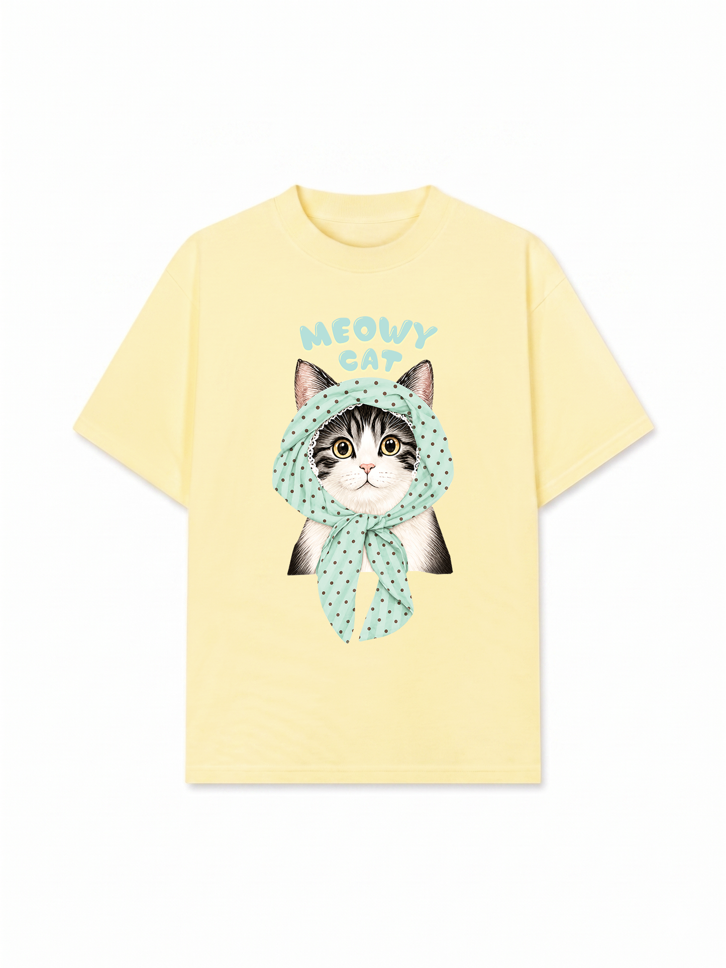 Áo Thun Relaxed Fit Meowy Cat Blue Tiffany Dots