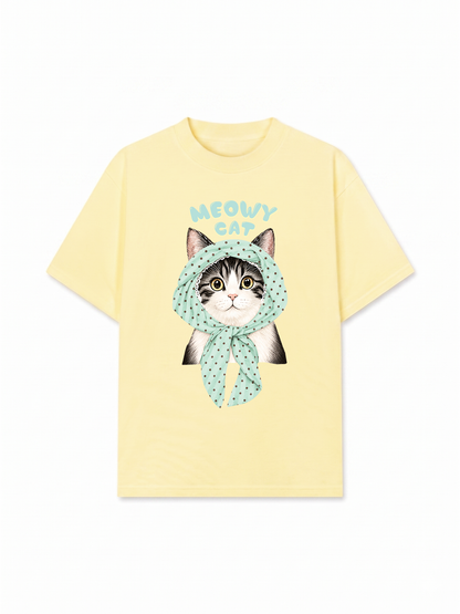 Áo Thun Relaxed Fit Meowy Cat Blue Tiffany Dots